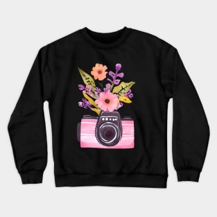 Cute Pink Watercolor Camera and Wildflowers Crewneck Sweatshirt